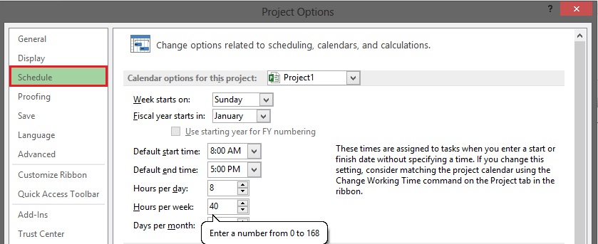 File – Options – Schedule